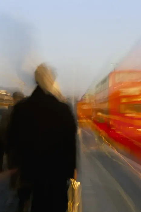 Framed Print : Waterloo Bridge Print featuring Commuters and Buses