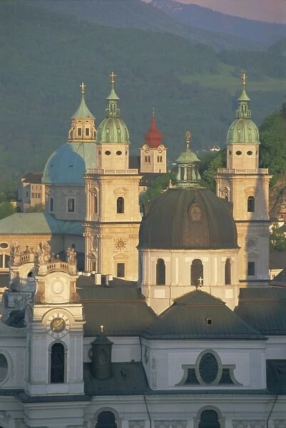 Elevated view of Kollegienkirche and cathedral domes, Salzburg, UNESCO World Heritage Site