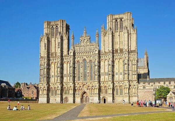 Front facade of Wells Cathedral, Wells, Somerset, England, United Kingdom, Europe