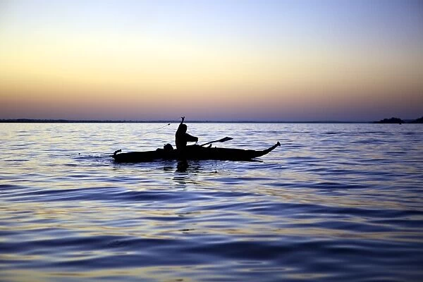 Fisherman in a papyrus boat, Lake Tana, Ethiopia, Africa