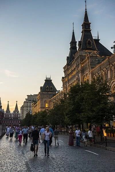 The GUM on Red Square at sunset, Moscow, Russia, Europe