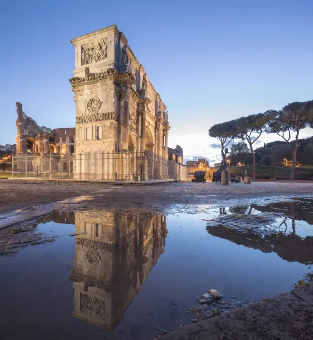 Framed Print : Print of the Arch of Constantine reflected in a puddle at dusk Framed Print : Print of the Arch of Constantine reflected in a puddle at dusk