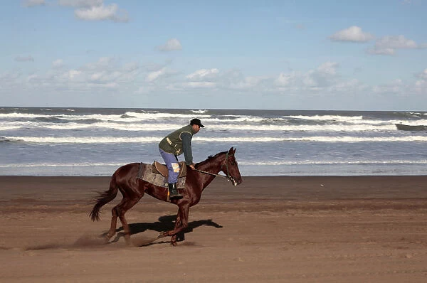Horse rider on a beach near Azemmour, Morocco, North Africa, Africa