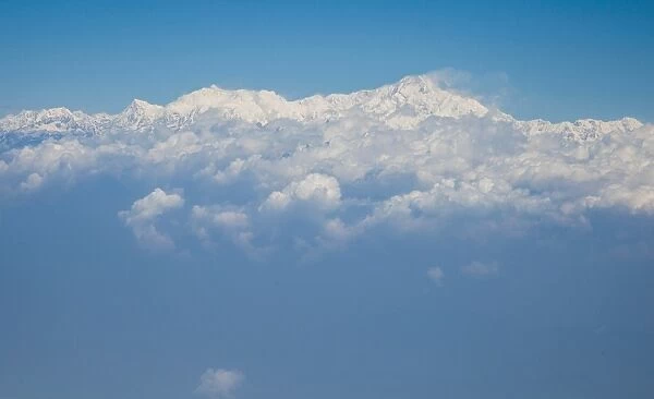 Kangchenjunga, the third highest peak in the world, viewed from a plane, Bandogra to Paro flight