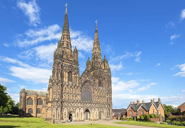 Lichfield Cathedral west front with carvings of St
