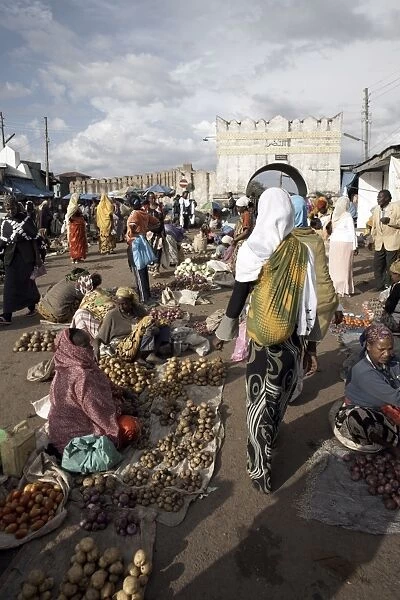 The market at the entrance to the Shoa Gate, one of six gates leading into the walled city of Harar