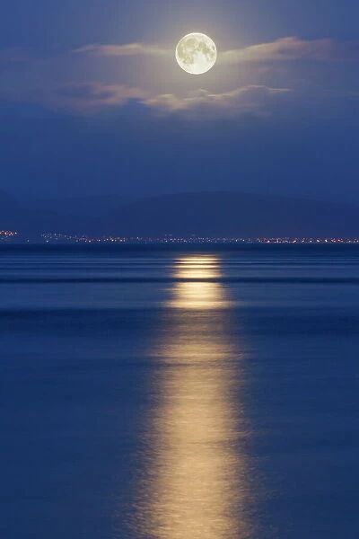 Full moon over the Mumbles, Swansea, Wales, United Kingdom, Europe