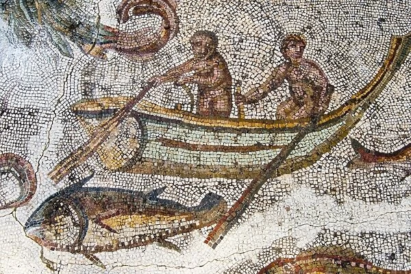 Mosaic of fishermen, Utica Punic and Roman archaeological site, Tunisia, North Africa, Africa