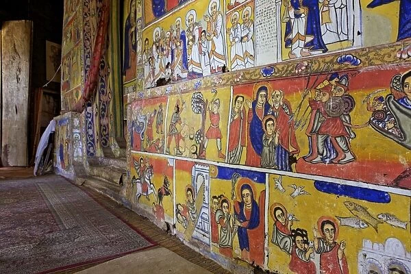 Murals in the interior of the 16th century Christian Monastery and church of Azuwa Maryam, Zege Peninsula, Lake Tana, Bahir Dar, Ethiopia, Africa