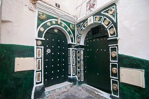 Old green doors in the Kasbah of Algiers, Algeria, North Africa, Africa