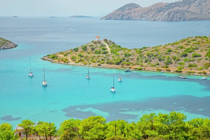 Framed Print : Panormitis Bay Print, High Angle View Framed Print : Panormitis Bay Print, High Angle View