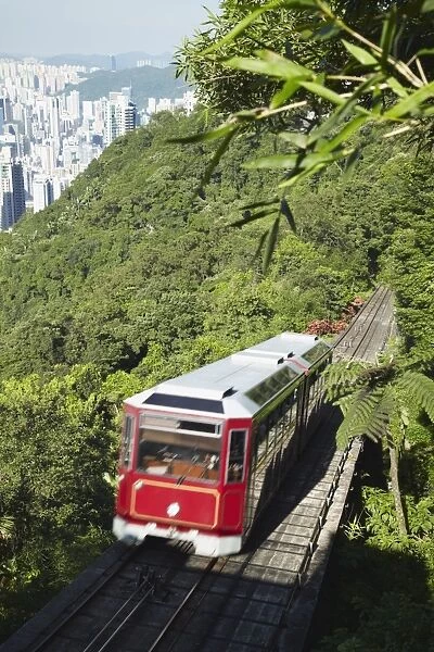 The Peak tram descending Victoria Peak, Hong Kong, China, Asia