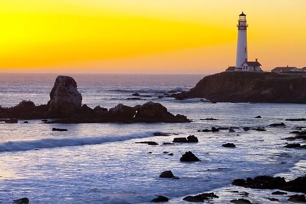 Pigeon Point Lighthouse at sunset, California, United States of America, North America