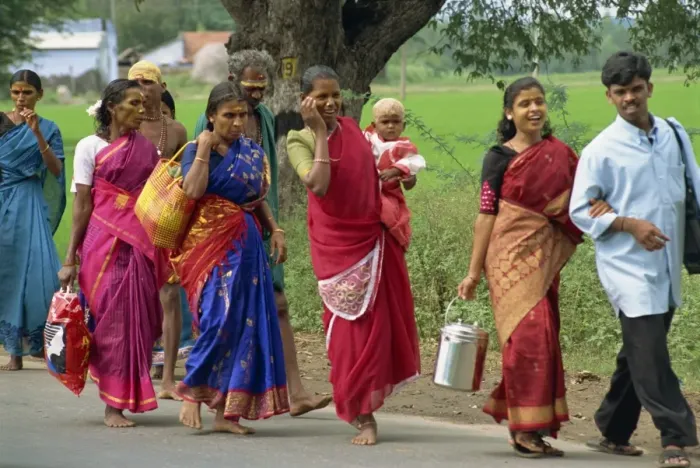 Framed Print : Pilgrims on Road to Temple Print, India