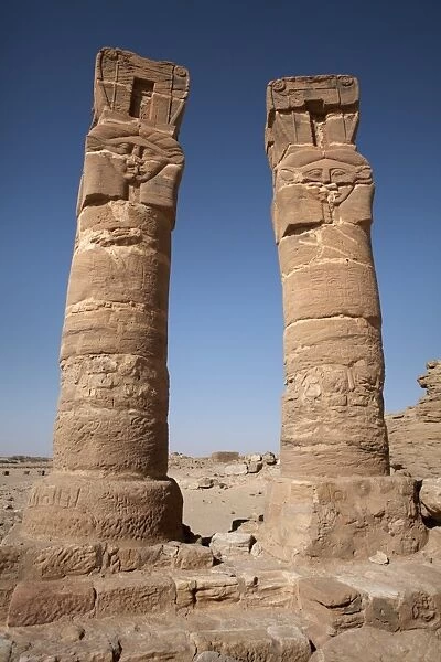 Pillars at the Temple of Amun below the holy mountain of Jebel Barkal
