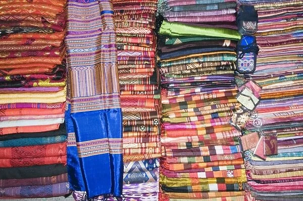 Silks in night market, Luang Prabang, Laos, Indochina, Southeast Asia, Asia