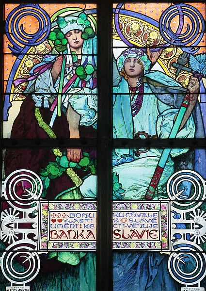 St. Vituss Cathedral. stained glass of St. Cyril and Methodius by Alfons Mucha