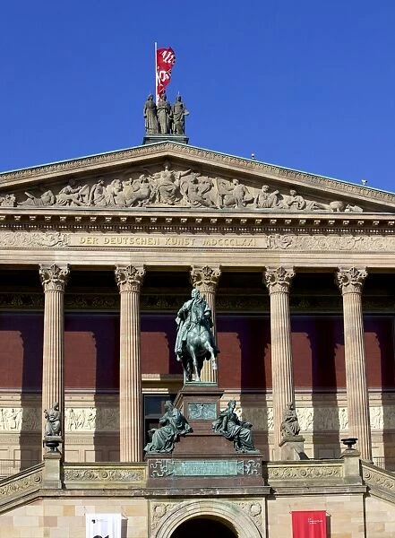 Statue of Friedrich Wilhelm IV on a horse outside The Old National Gallery (Alte Nationalgalerie), Berlin, Germany, Europe