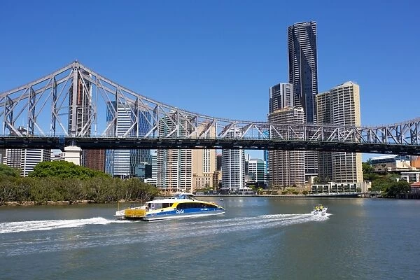 Story Bridge and City from New Farm Riverwalk, Brisbane, Queensland, Australia, Oceania