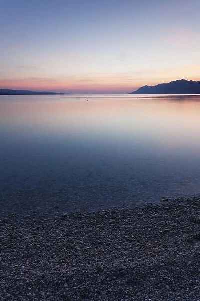 Sunset at the beach of Baska Voda, Makarska Riviera, Dalmatia, Croatia, Europe