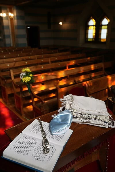 Taleth, kippa, yad and Torah in the Great Synagogue, Geneva, Switzerland, Europe