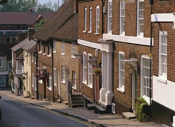 Terraced houses on a steep hill, Fore Street, Old Hatfield, Hertfordshire