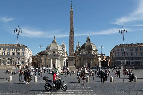 Tourists enjoying Piazza Popolo, Rome, Lazio, Italy, Europe