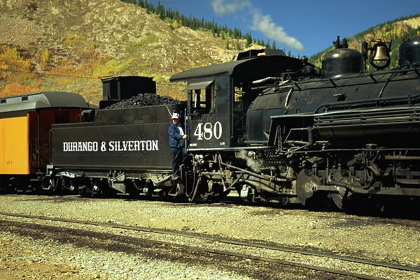 The train driver and engine of the Durango and Silverton
