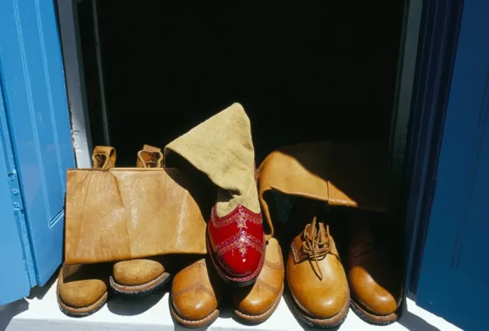 Framed Print : Typical Handmade Leather Olymbos Boots Print Framed Print : Typical Handmade Leather Olymbos Boots Print