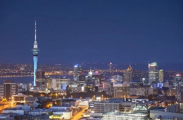 View of Auckland at dusk, Auckland, North Island, New Zealand, Pacific