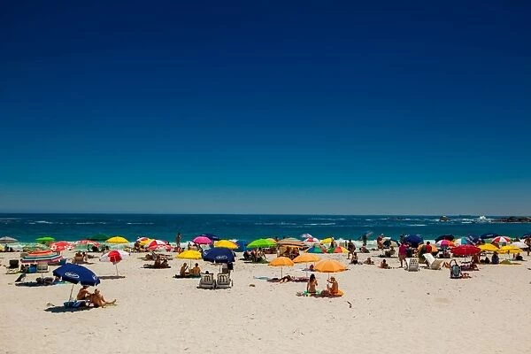View of beachgoers, Camps Bay, Cape Town, South Africa, Africa