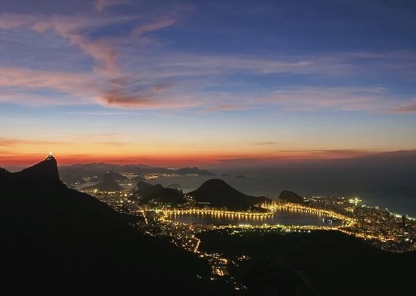 View towards Lagoa Neighbourhood from Tijuca Forest National Park at dawn, Rio de Janeiro
