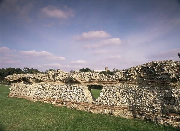 Wall, remains of Roman town of Verulamium, St. Albans, Hertfordshire, England