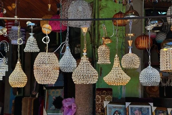 Lighting souvenirs on sale in the streets of the Medina of Rabat, Morocco