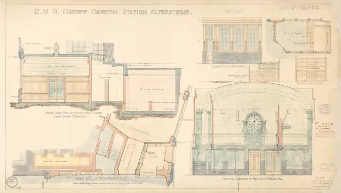 Framed Print : Cardiff Central Station Print, 1933 Alterations Drawing Framed Print : Cardiff Central Station Print, 1933 Alterations Drawing