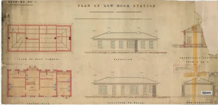 Framed Print : Low Moor Station Print: Architectural Plans and Elevations Framed Print : Low Moor Station Print: Architectural Plans and Elevations