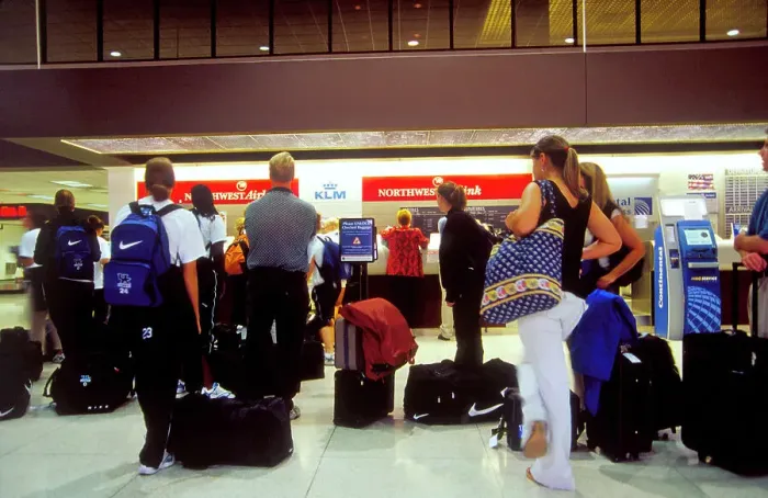 Framed Print : FlightGlobal Print: Modern Aircraft Check-in Queue in Lexington, Kentucky