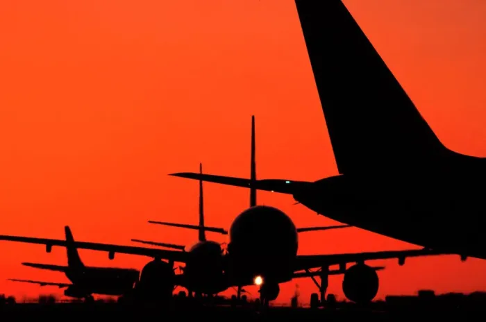 Framed Print : Modern Aircraft Queue for Take-off Clean Print