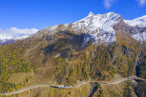 Aerial view on Simplon pass road with Wasenhorn, Valais, Switzerland