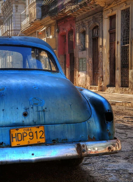 Blue car in Havana, Cuba, Caribbean