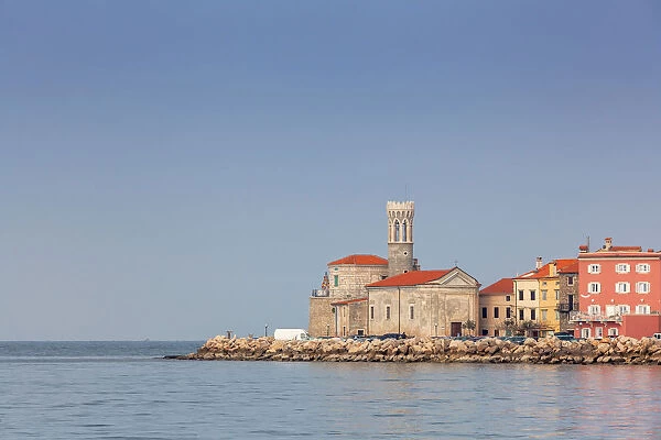Church of St. Klement and the Punta Lighthouse, Piran, Primorska, Istria, Adriatic Coast