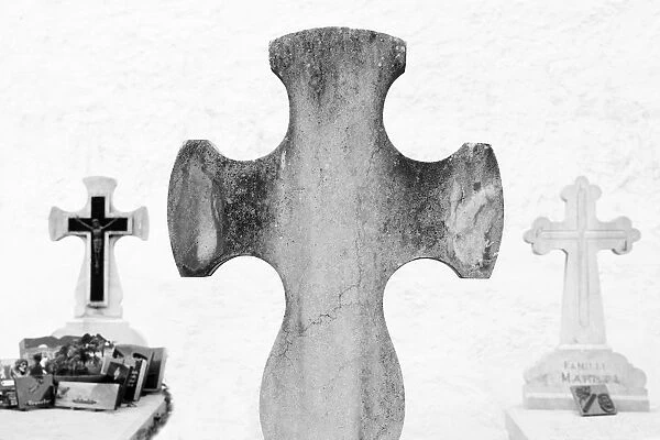 Three crosses in a graveyard, near Biarritz, Aquitaine, France