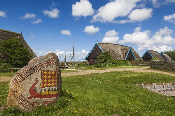 Denmark, Jutland, Hemmet, Bork Vikingehavn, recreated Viking village, viking houses