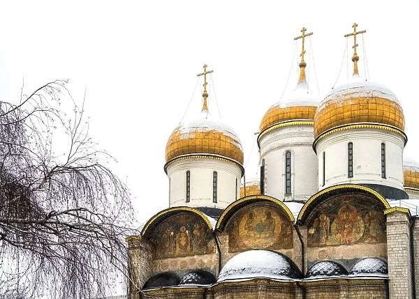 Domes of the Assumption Cathedral in Kremlin, Moscow, Russia