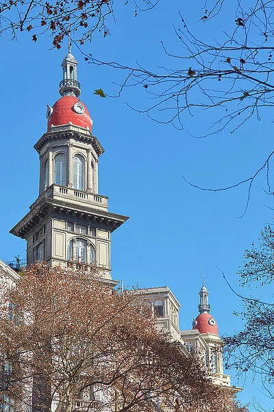 The domes of 'La Inmobiliaria' building (former Heinlein Palace) on Avenida de Mayo, Monserrat, Buenos Aires, Argentina