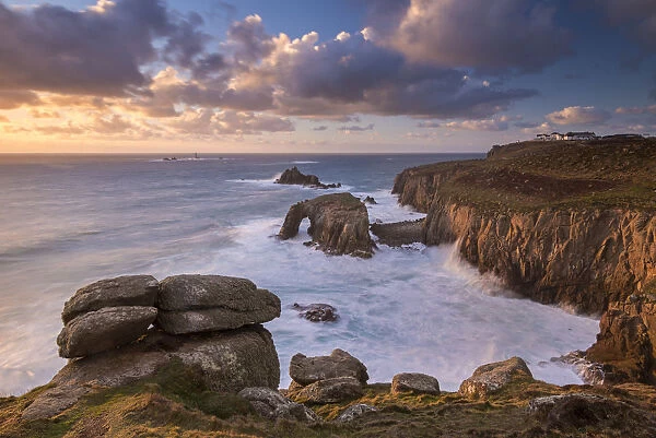 Dramatic coastal scenery at Lands End in Cornwall, England. Winter (February) 2015
