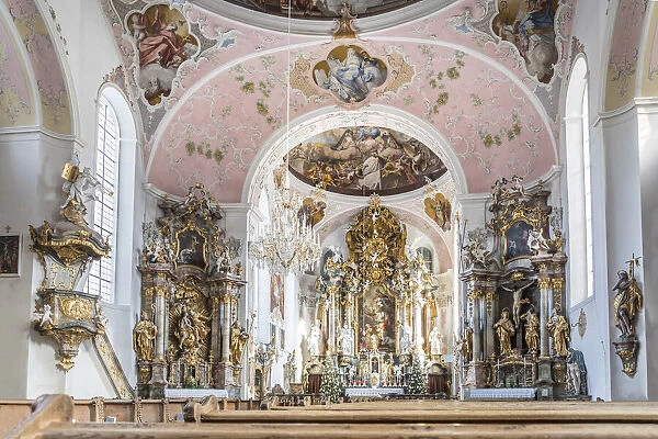 Interior of the Church of St. Peter and Paul, Oberammergau, Upper Bavaria, Bavaria
