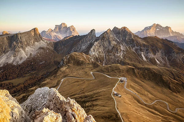 Italy, Veneto, Belluno district, mount ra Gusela, high angle view of Giau pass