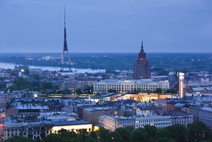 Framed Print : Latvia Print - Elevated View of Old Riga at Evening Framed Print : Latvia Print - Elevated View of Old Riga at Evening