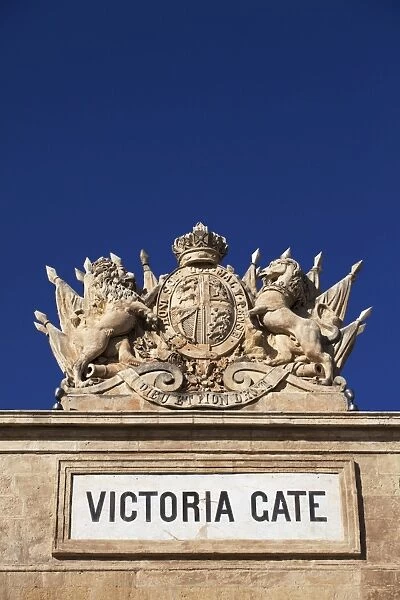Malta, Europe; Coat of Arms on the Victoria Gate, dating back to the British rule